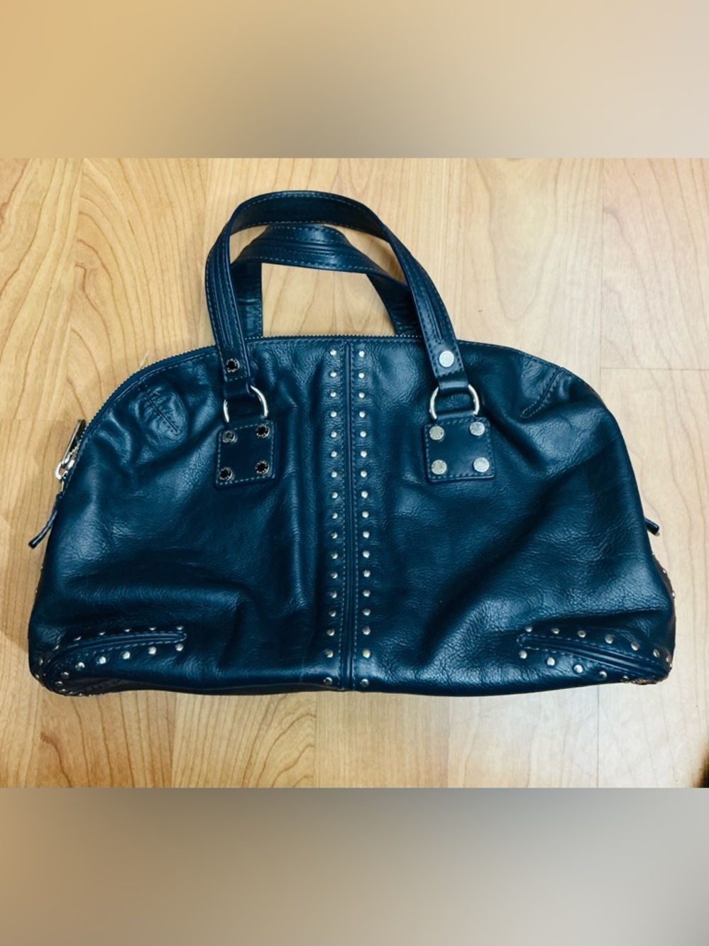 Black Studded Leather Tote Bag - Unbranded